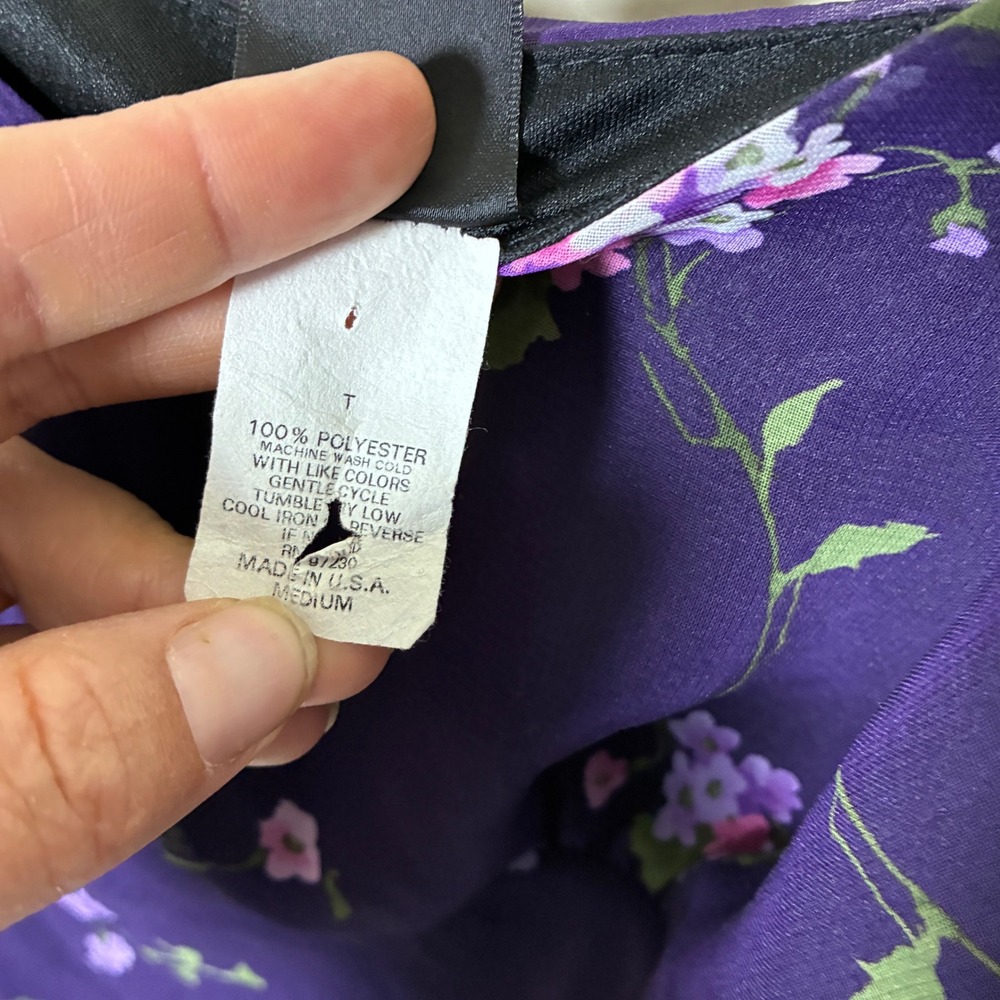 Vintage Y2K Fairy Babydoll Slip Dress Size M Purple Asymmetrical Hem Floral - Picture 8 of 12